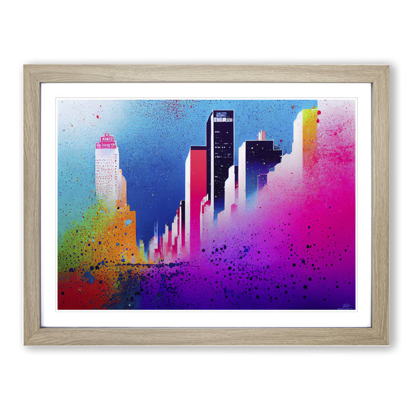Skyscraper Skyline Splashed Vol.3 Abstract - Framed Print, Oak, 25cm H x 34cm W x 2cm D