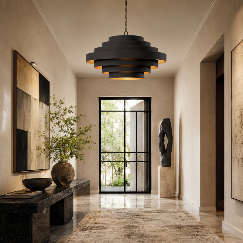 Lustre nordique noir, H 15,7 po x l 28 po x P 28 po