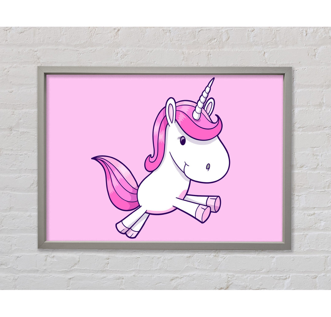 Gerahmtes Leinwandbild Leaping Unicorn Pink