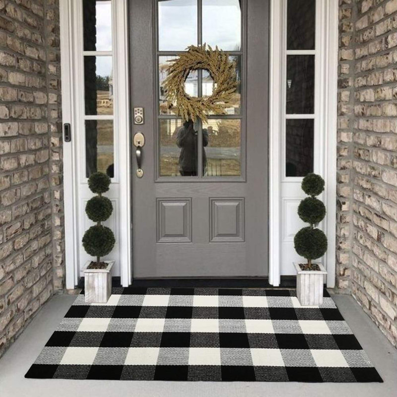 Buffalo Plaid Outdoor Rug, 27.5''X43'' Check Indoor/Outdoor Area Rugs, Layering Rug For Hello/Welcome Door Mat, Washable Cotton Woven Farmhouse Mat For ?Christmas Front Porch Décor