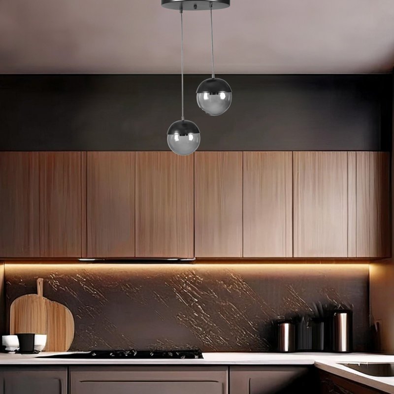 Luminaire suspendu en métal à hauteur réglable 2 lumières avec capuchon en métal, Gris