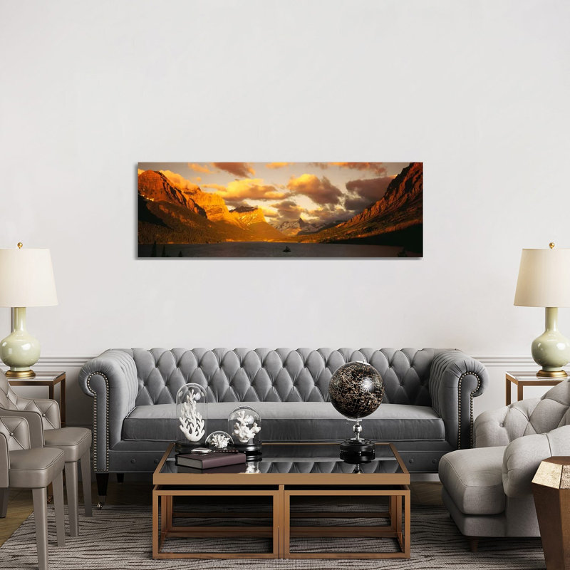 Saint Mary Lake and Lewis Range, Glacier Bay National Park, Montana, USA 1 Piece Wrapped Canvas Panoramic Wall Art