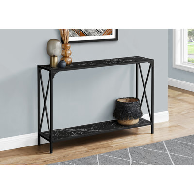 Table d'appoint, console, vestibule, étroit, canapé, aspect marbre noir, métal noir, contemporain, moderne
