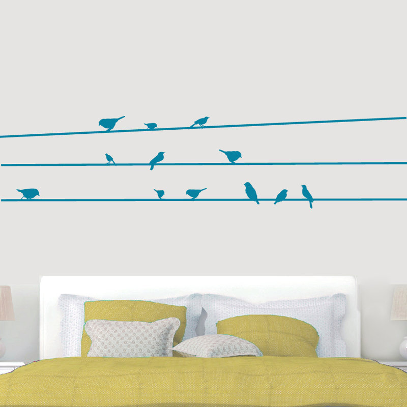 Décalcomanie murale oiseaux on lines, Bleu sarcelle