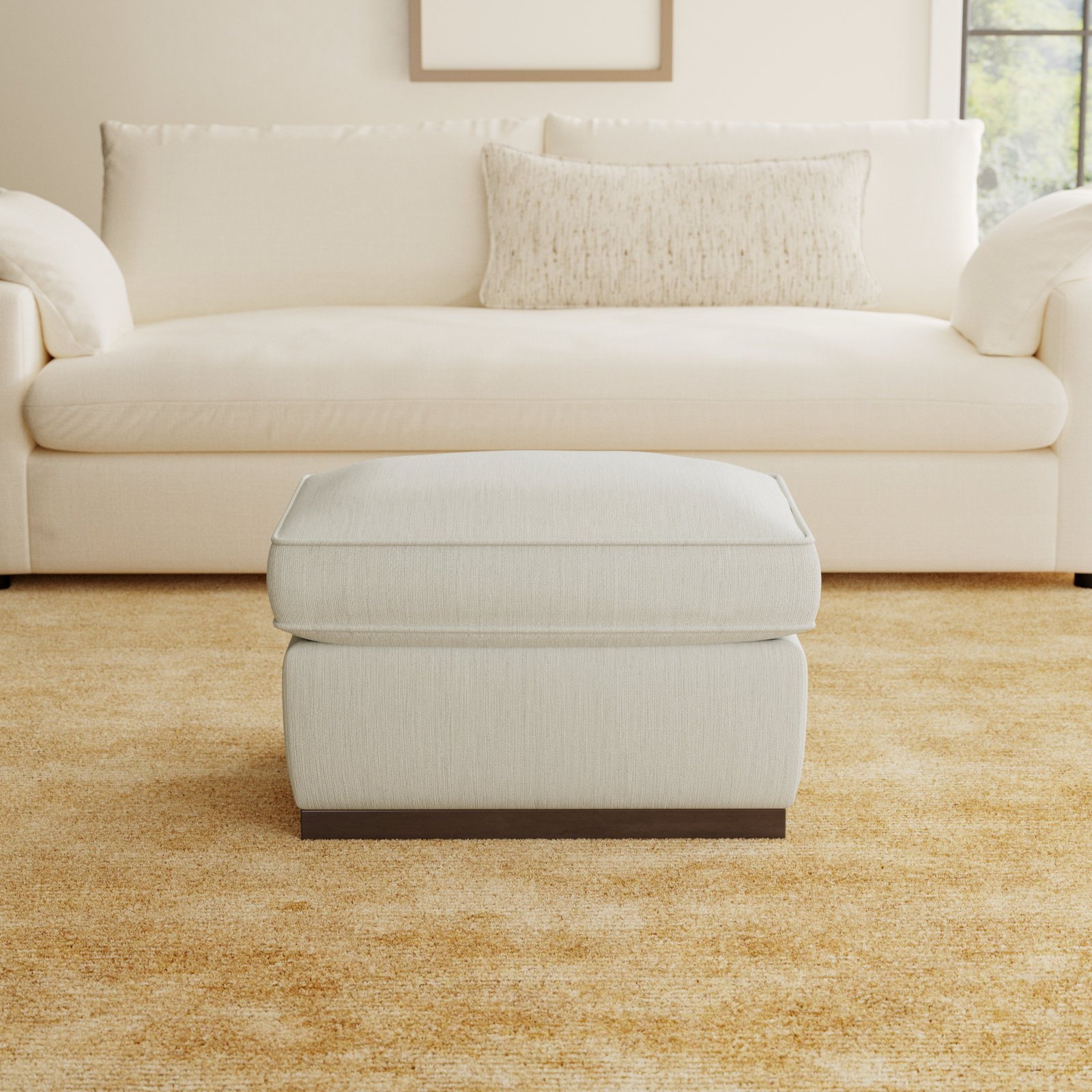 Bobbi 28" Cotton Ottoman, Flannigan Cotton White Performance Weave