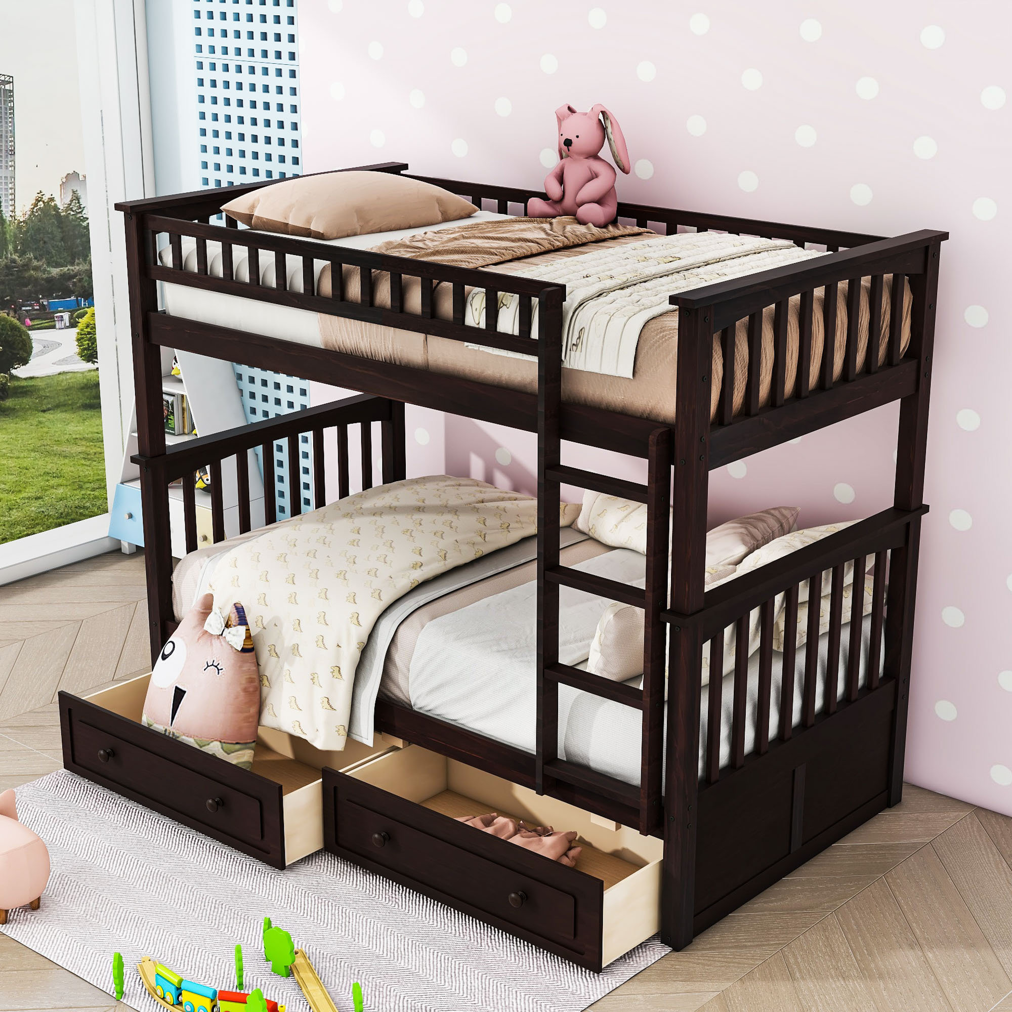 Harriet Bee Twin Over Twin Convertible Bunk Bed With Drawers And ...