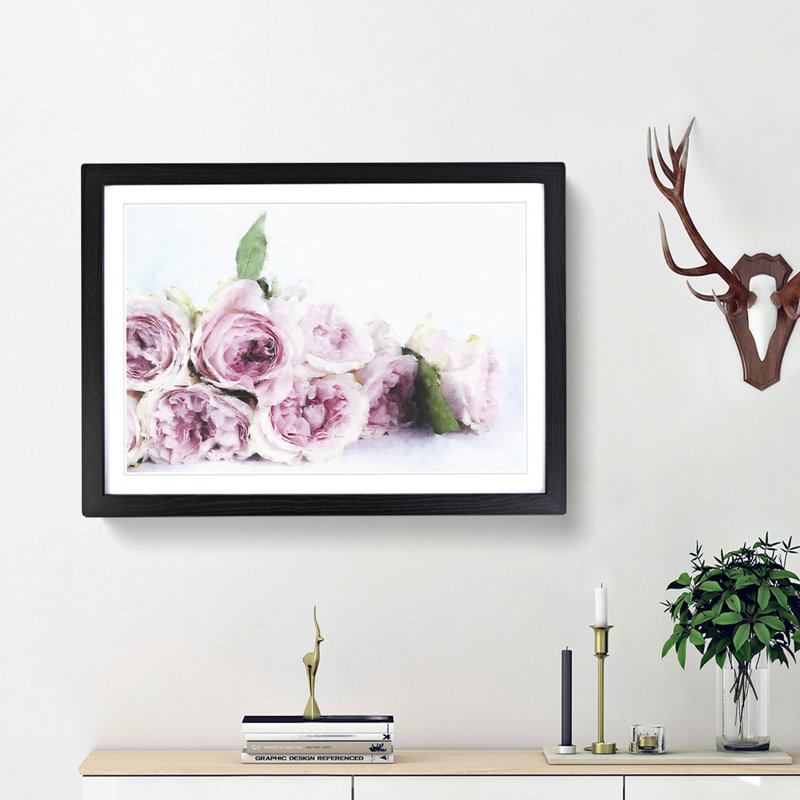 Dusty Pink Roses - Picture Frame Graphic Art Print, Black Framed, 24cm H x 33cm W x 2cm D