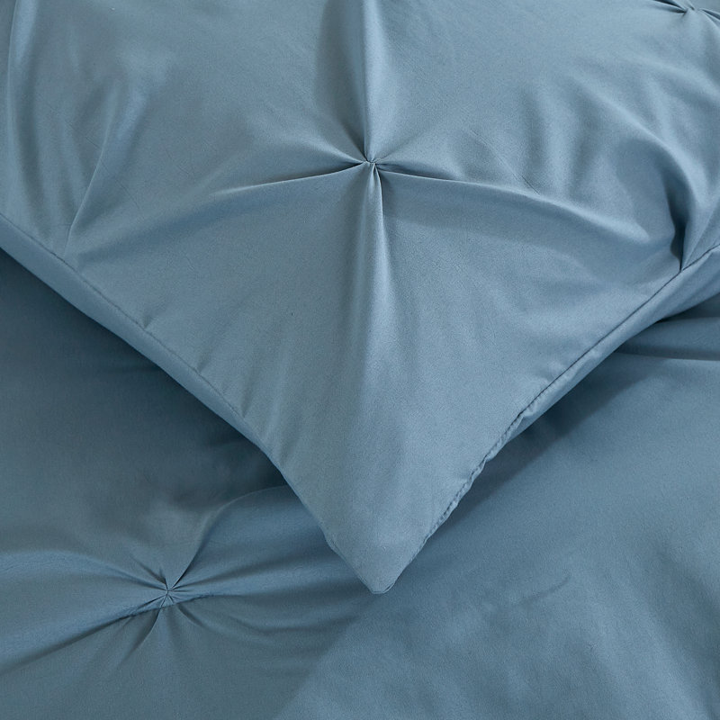 Ensemble d'édredon à volants Pintuck, Édredon pour très grand lit + 2 très grandes ta, Blue