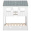 Lit simple superposé avec lit gigogne, toit et fenêtres en blanc et gris, chambre à coucher confortable - pour une utilisation prolongée