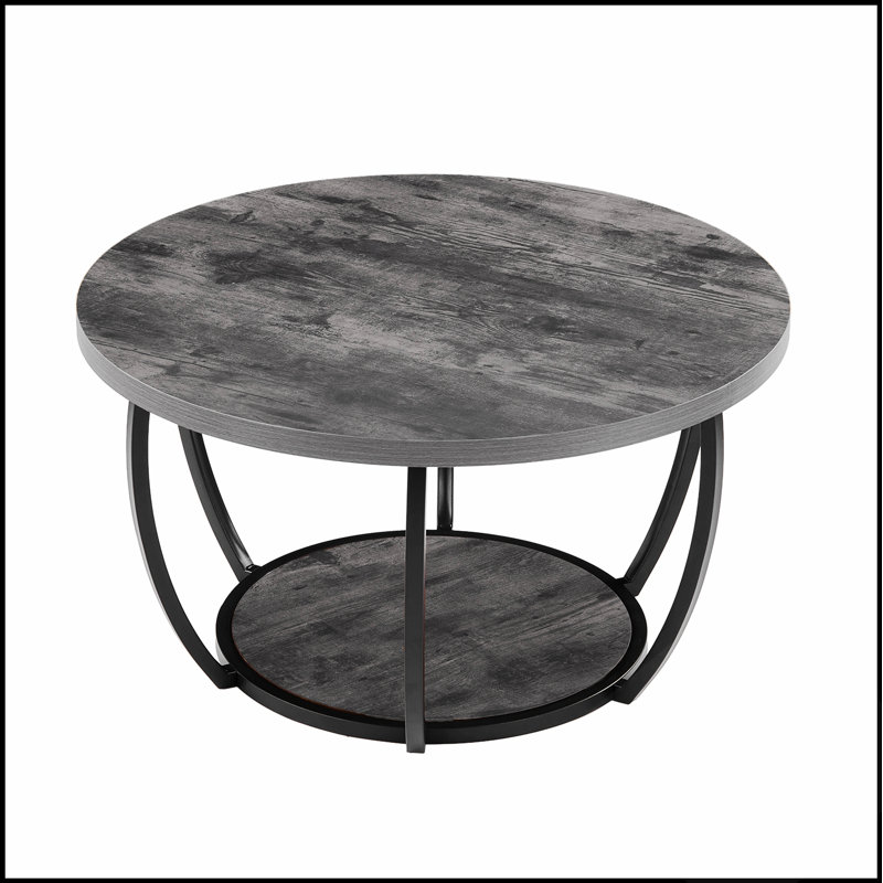 Table basse ronde moderne avec 2 niveaux, rangement ouvert et structure en métal robuste pour le salon et le bureau, facile à assembler