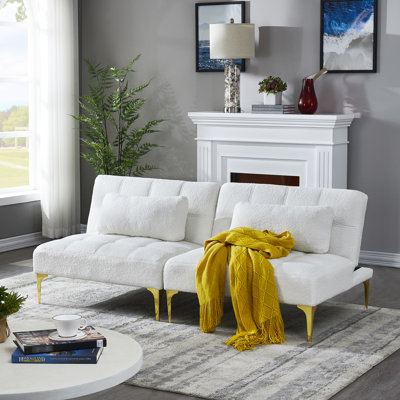 Convertible Bed In White With And Relaxing Fabric Gleaming Gold Metal Legs - Versatile For , Easy Installation, Comfortable Resting Place Gold Ideal Small Areas, Quick Assembly, To Sit Sleep On