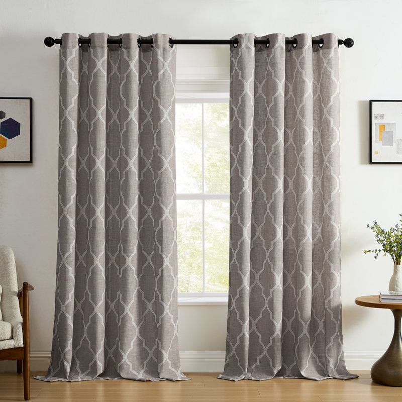 Panneau de rideau simple semi-diaphane à motif géométrique avec œillets, Pierre, l 52" x L 95"