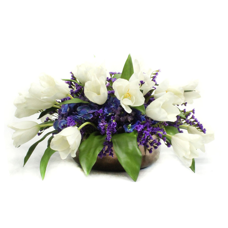 Tulip and Lavender Centerpiece in Ceramic Bowl