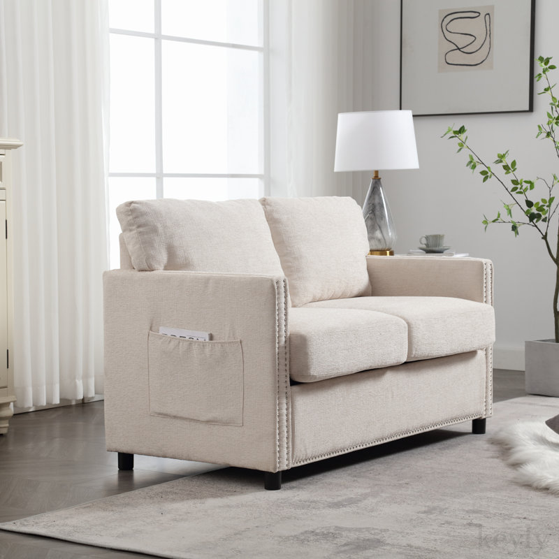 Demandrea Upholstered 52.36'' Loveseat, Beige Chenille
