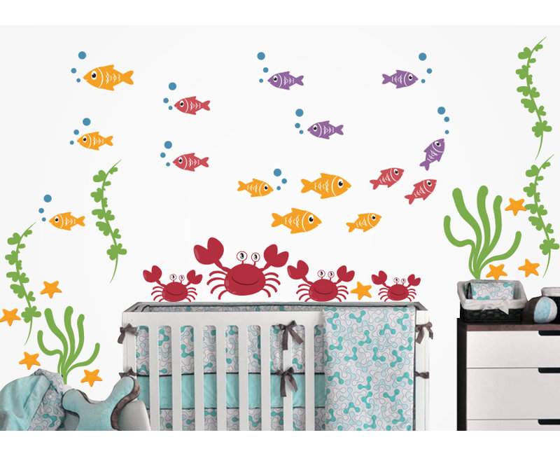 Décalcomanie murale aquatique, poisson et crabe, Schéma A