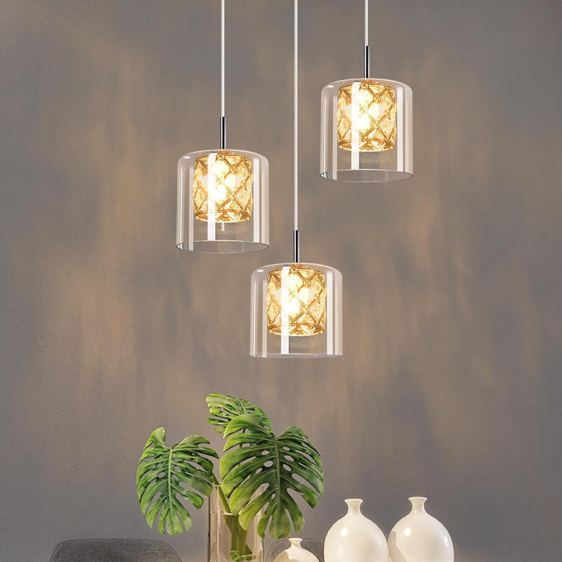 - Light Stainless Stee Cylinder Pendant, 140cm H x 20cm W x 20cm D, 3