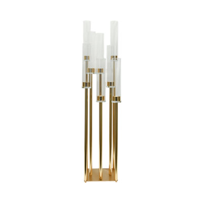Divine 46 Inch Gold Eight Arm Candelabra with Glass Hurricanes