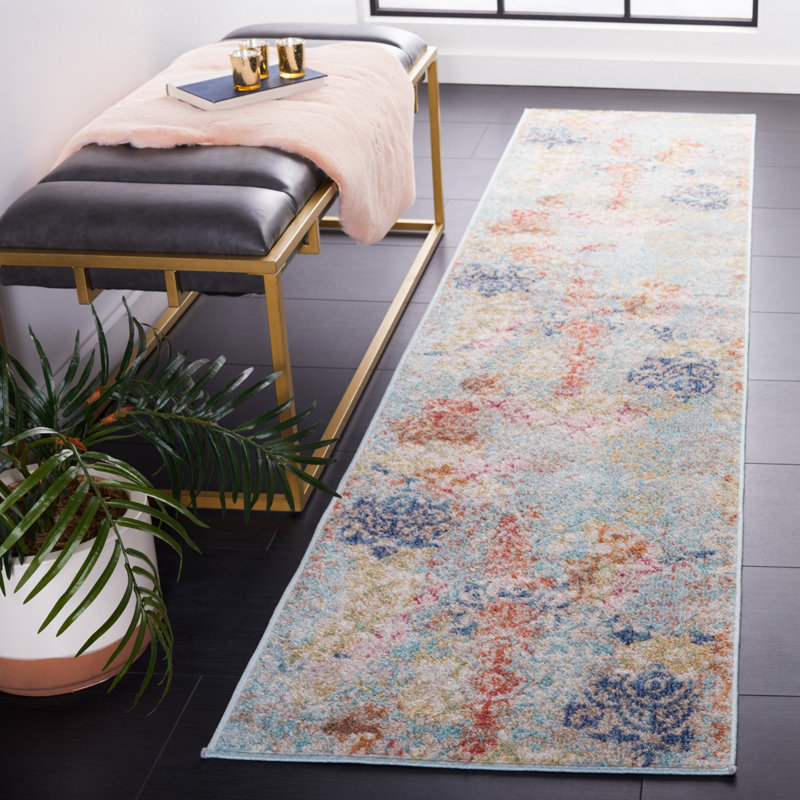 Tapis bleu / rouille, Tapis de couloir 2 pi 2 po x 9 pi