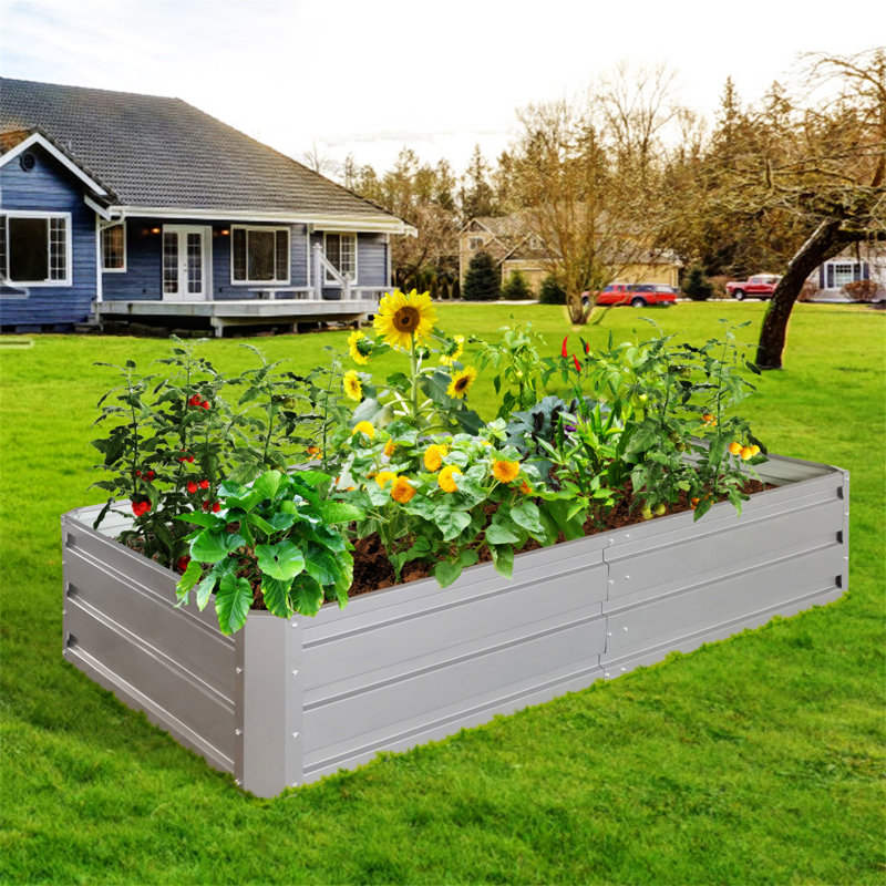 Lit de jardin en métal 6 x 3 x 1 pi, Gris