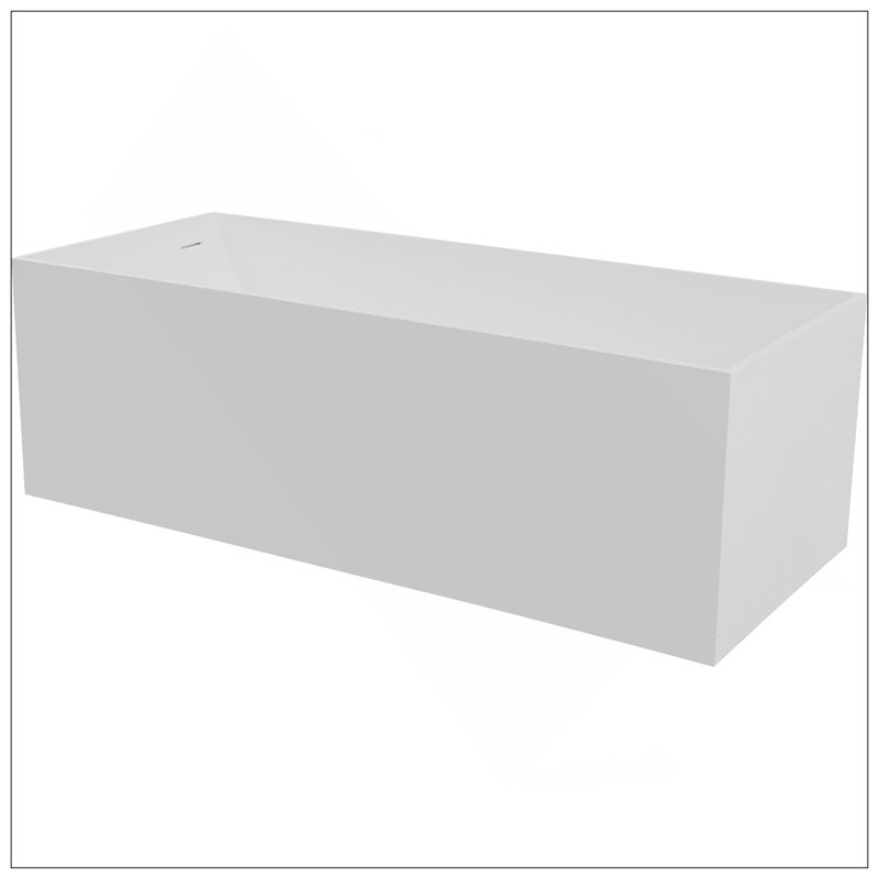 Baignoire autoportante à surface solide de 67 po, baignoire autoportante en résine de pierre avec trop-plein et bonde escamotable, blanc mat