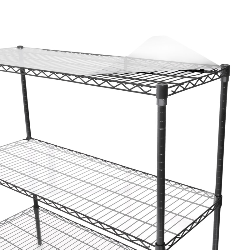 Étagère grillagée en métal à 3 niveaux - Ensemble de 2, capacité de 1050 lb, support de rangement réglable robuste avec doublure de tablette, extensible jusqu'à 6 niveaux de tablettes de 2100 lb, L 48 po x P 18 po x H 96 po, noir