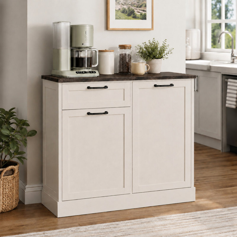 Armoire à poubelle inclinable, armoire à poubelle pour la cuisine, armoire en bois avec poubelle escamotable