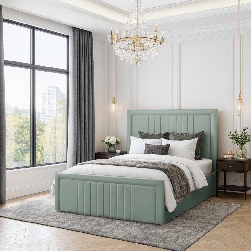 Niels Upholstered Ottoman Storage Bed, Double (4'6), Duck Egg