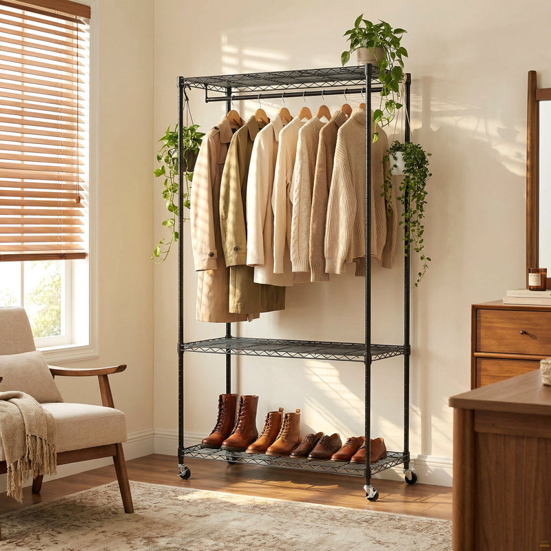 Portant à vêtements roulant, support à vêtements, support à vêtements robuste, support à vêtements autoportant, organisateur de placard et rangement (P 35,43 po x l 17,72 po x H 73,23 po)