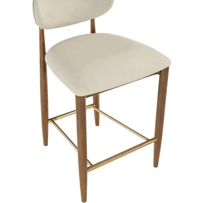 Tabouret Riccio, Brun, Brossé, Cuir végétalien beige