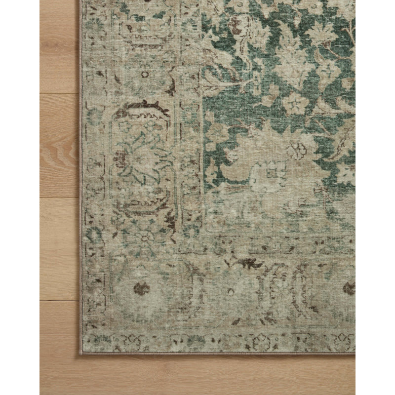 Magnolia Home By Joanna Gaines X Loloi Sinclair Machine Washable Jade / Sand Area Rug, Square 1'6"
