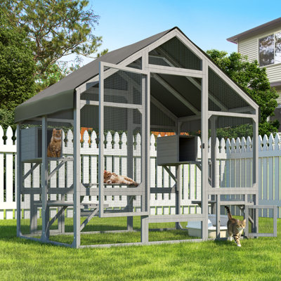 Large Outdoor Cat Catio Enclosure With 7 Tiered Platforms & 2 Premium Resting Boxes