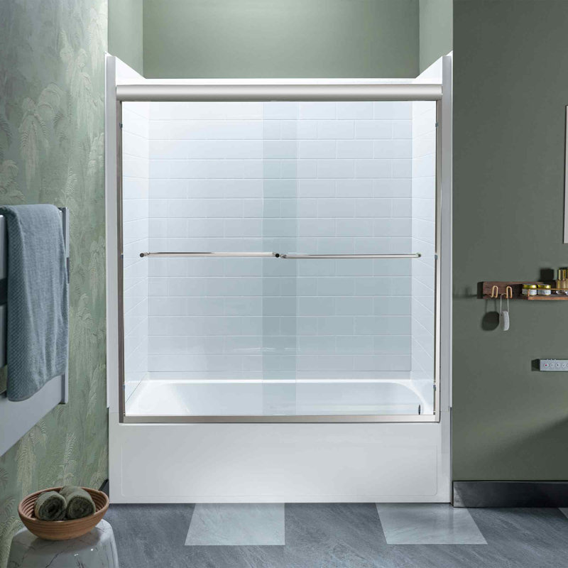 WOODBRIDGE Double Sliding Tub Door 56-60" Width x 60"Height with 5/16"(8mm) Clear Tempered Glass, Brushed Nickel