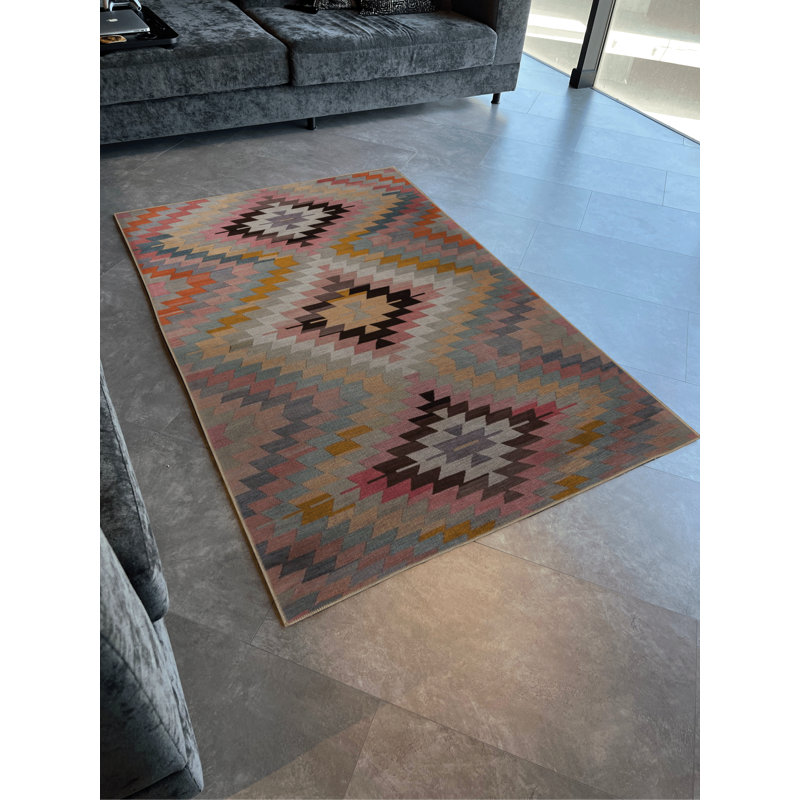 Tapis décoratif multicolore à motif géométrique triangulaire, Rectangle 3 pi 9,81 po x 6 pi 6,74 po