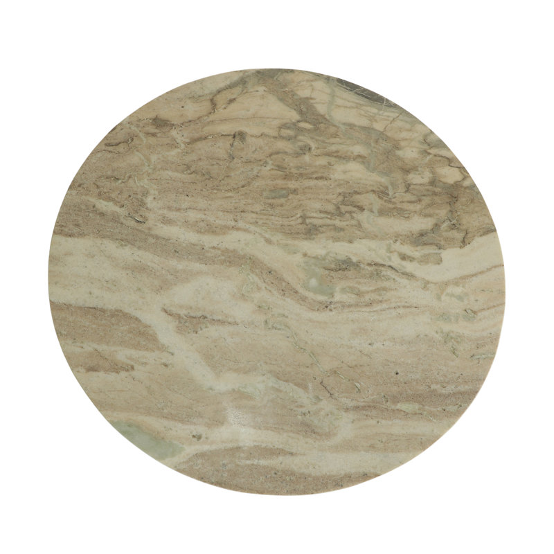 Elena Marble Top Coffee Table with Solid Wood Fluted Base, Beige/Brown