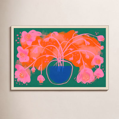 Pink Flower Bouquet by Treechild  Wood Framed Wall Art Print