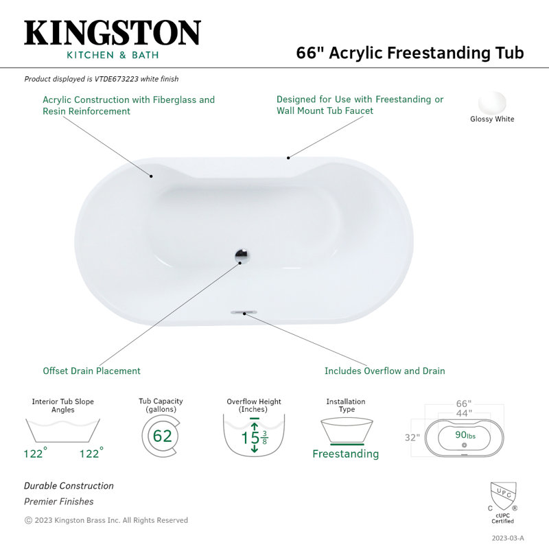 Kingston 66" x 32" Soaking Bathtub