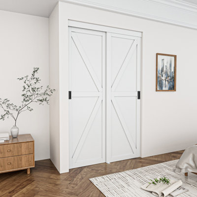 Porte coulissante pré-finie à panneaux en forme de K 48 "x80" avec ensemble de quincaillerie, poignée incluse, sans demande d'assemblage