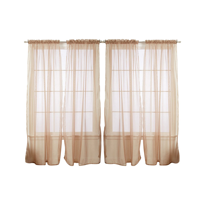 Solid Color Sheer Rod Pocket Curtain Panels, Taupe
