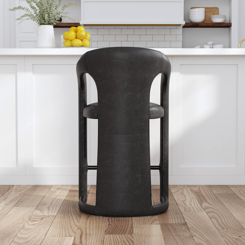 Archie Leather Counter Stool, Charcoal