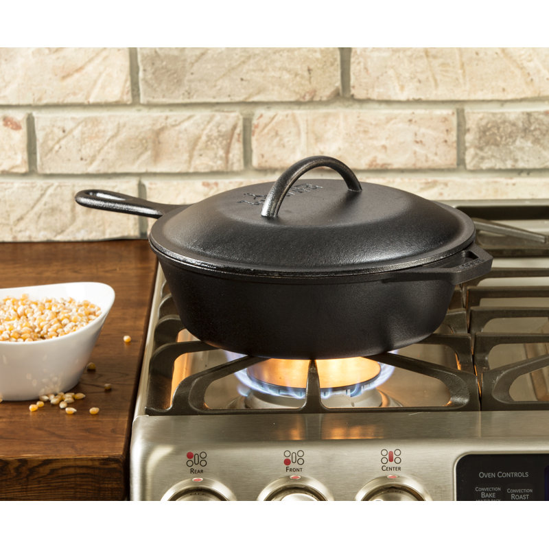 Black Cast Iron 3.2 Qt Round Skillet with Lid