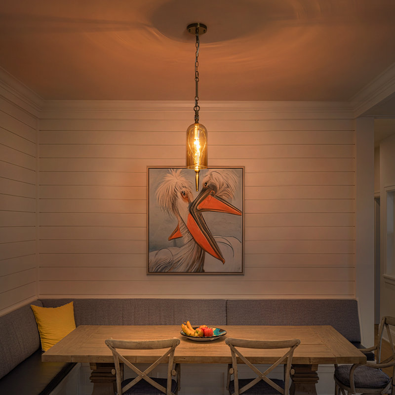 Mini-luminaire suspendu doré rétro à 1 lumière avec abat-jour en verre ambré, plafond de 4,7 po en forme de cloche à hauteur réglable pour le vestibule de l'îlot de cuisine, homologué ETL pour les plafonds inclinés