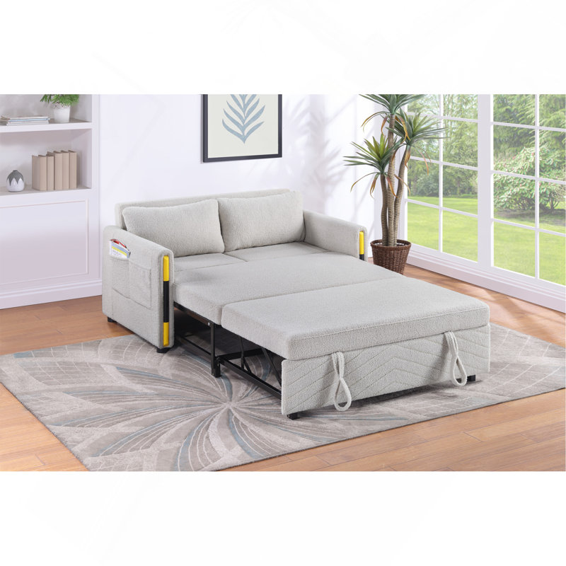 Causeuse-lit en velours beige 55,5 po avec conception à double tirette