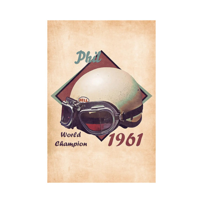 Phil Hill's Helmet Retro - Wrapped Canvas Painting, 20.32 cm H x 30.48 cm W