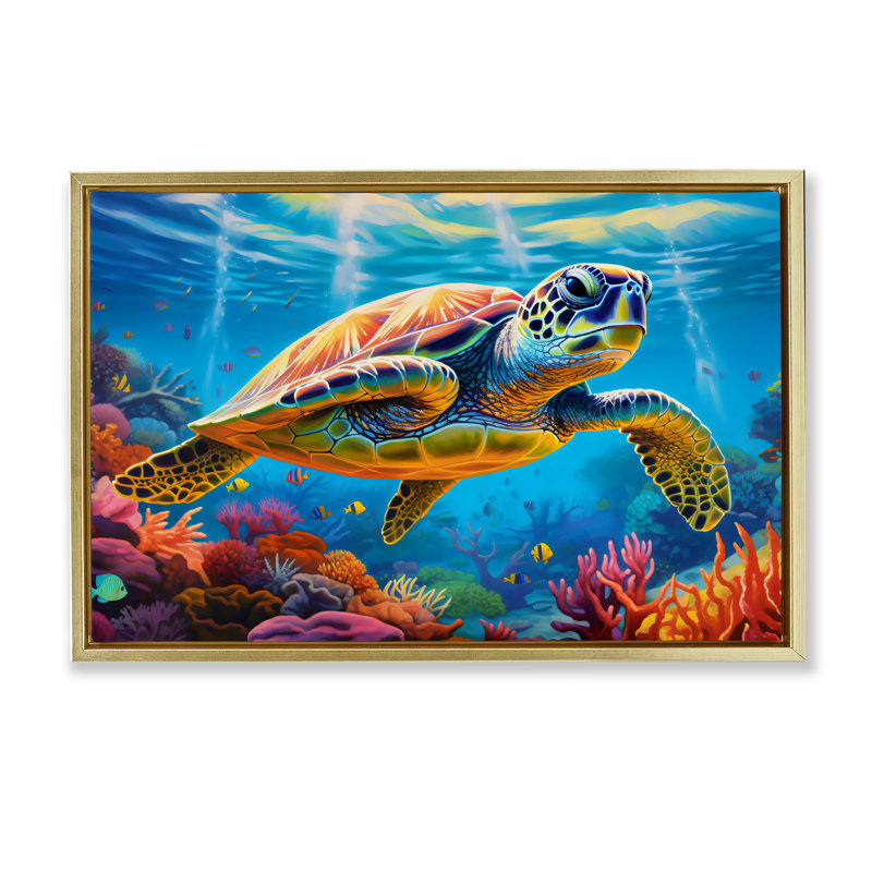 Sun Rays Under The Sea Floating Frame, design by LSR Design Studio, 21" H x 31" W, Metallic Gold Floater Frame