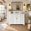 Meuble-lavabo blanc de 121,4 cm (47,8 po) avec lavabo, 6 tiroirs et 2 portes à fermeture amortie, structure robuste.