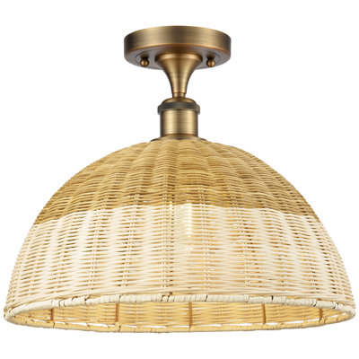 Ballston - Bristol Natural II - 1 Light 16" Semi-Flush Mount - Brushed Brass Finish - Natural Shade