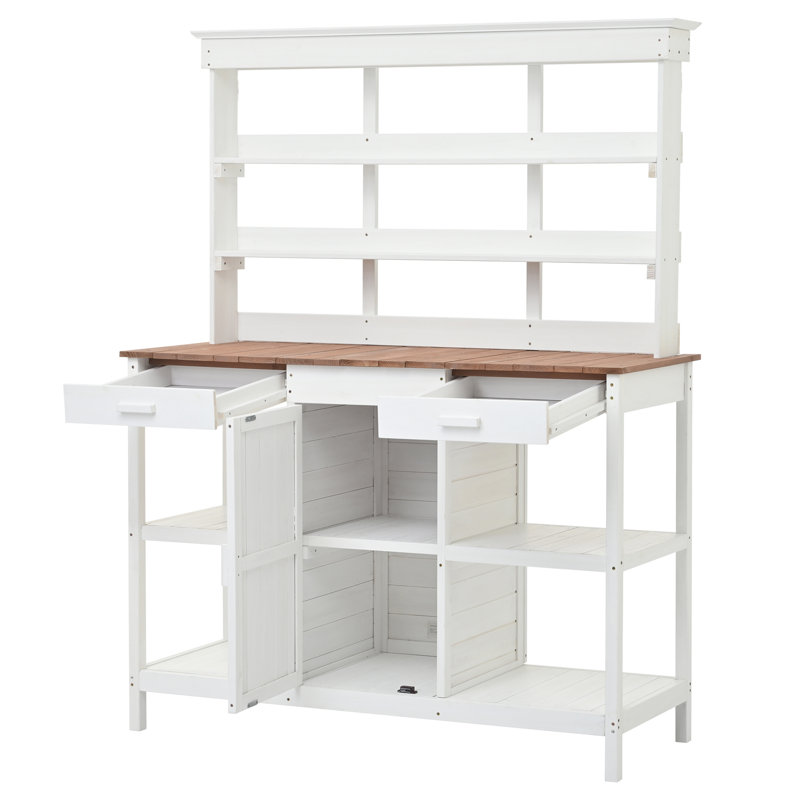 Grande table de rempotage en bois 66 po, Blanc