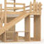 Lit superposé simple au dessus d'un lit double en bois massif avec tablettes, garde-robe et glissade-364566858-355027559