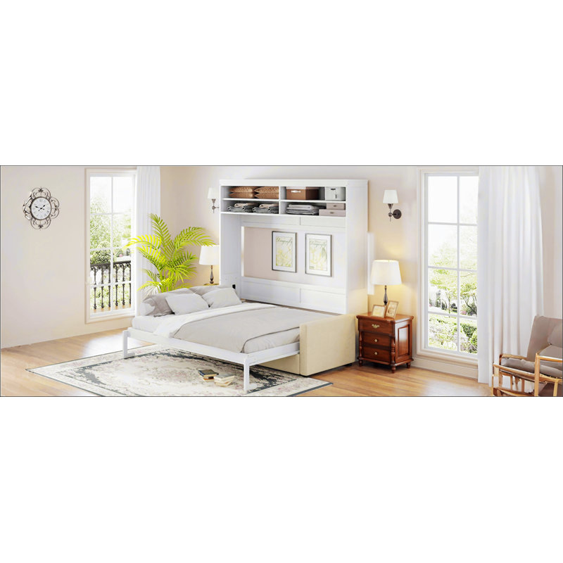 Grand lit escamotable mural avec canapé, Blanc