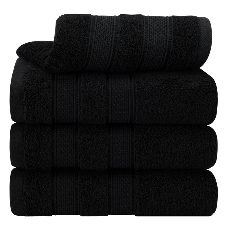  100% Cotton 4 Piece Hand Towels For Bathroom, Black